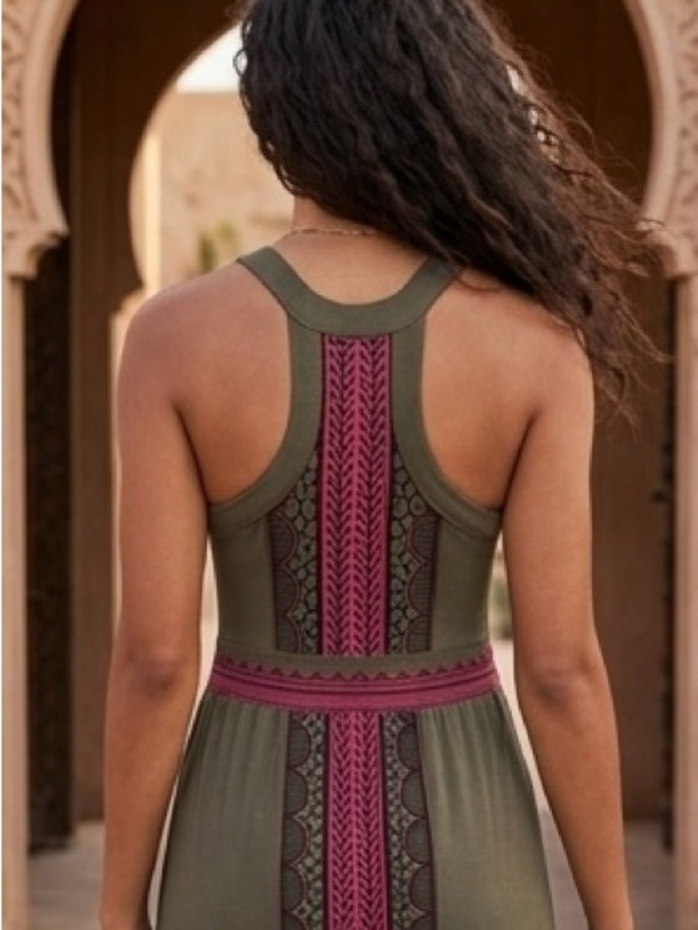 Athleta Olive Printed Racerback Maxi Dress Medium - Picture 8 of 14